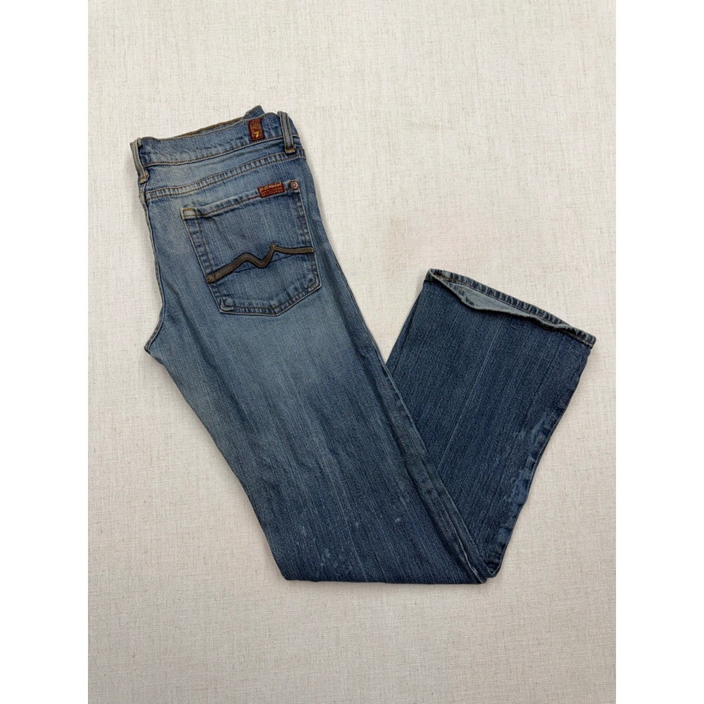 7 For All Mankind Bootcut Leather Pocket Stretch Women's Jeans Sz 31 Made in USA